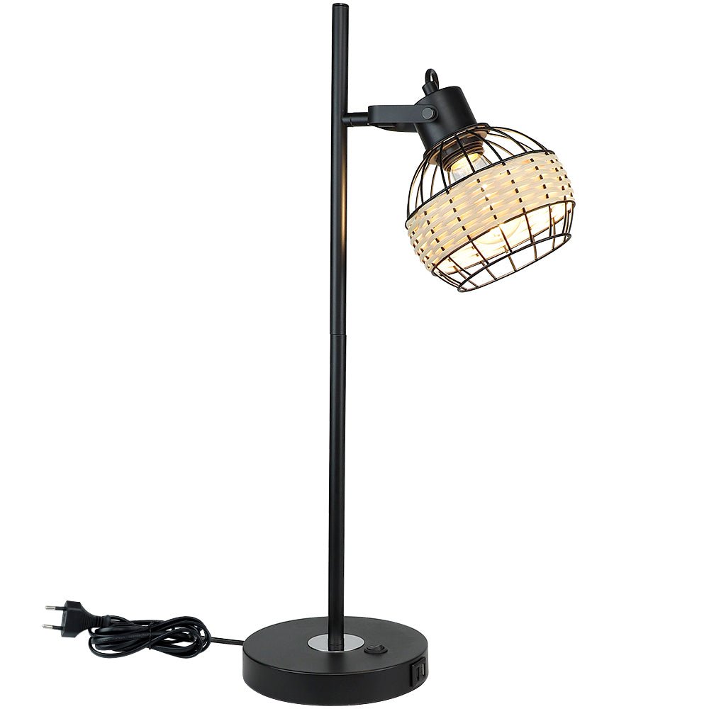 Depuley Industrial Beside Table Lamp with 2 USB Ports, Adjustable Modern Metal Nightstand Desk Lamp, 3000K Warm Light with Rattan Shade - WS-MNT31-60U 9 | Depuley