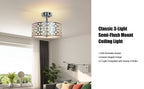 DLLT Stylish Semi Flush Mount Ceiling Lights, Iron Round Drum Cover Pendant lamp, Chandelier Lighting with 3 Bulb Socket in Chrome Finish for Bedroom Hallway Kitchen Entry Foyer Living Dining Room - WSCL30-S 11 | Depuley