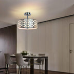 DLLT Stylish Semi Flush Mount Ceiling Lights, Iron Round Drum Cover Pendant lamp, Chandelier Lighting with 3 Bulb Socket in Chrome Finish for Bedroom Hallway Kitchen Entry Foyer Living Dining Room - WSCL30-S 15 | Depuley