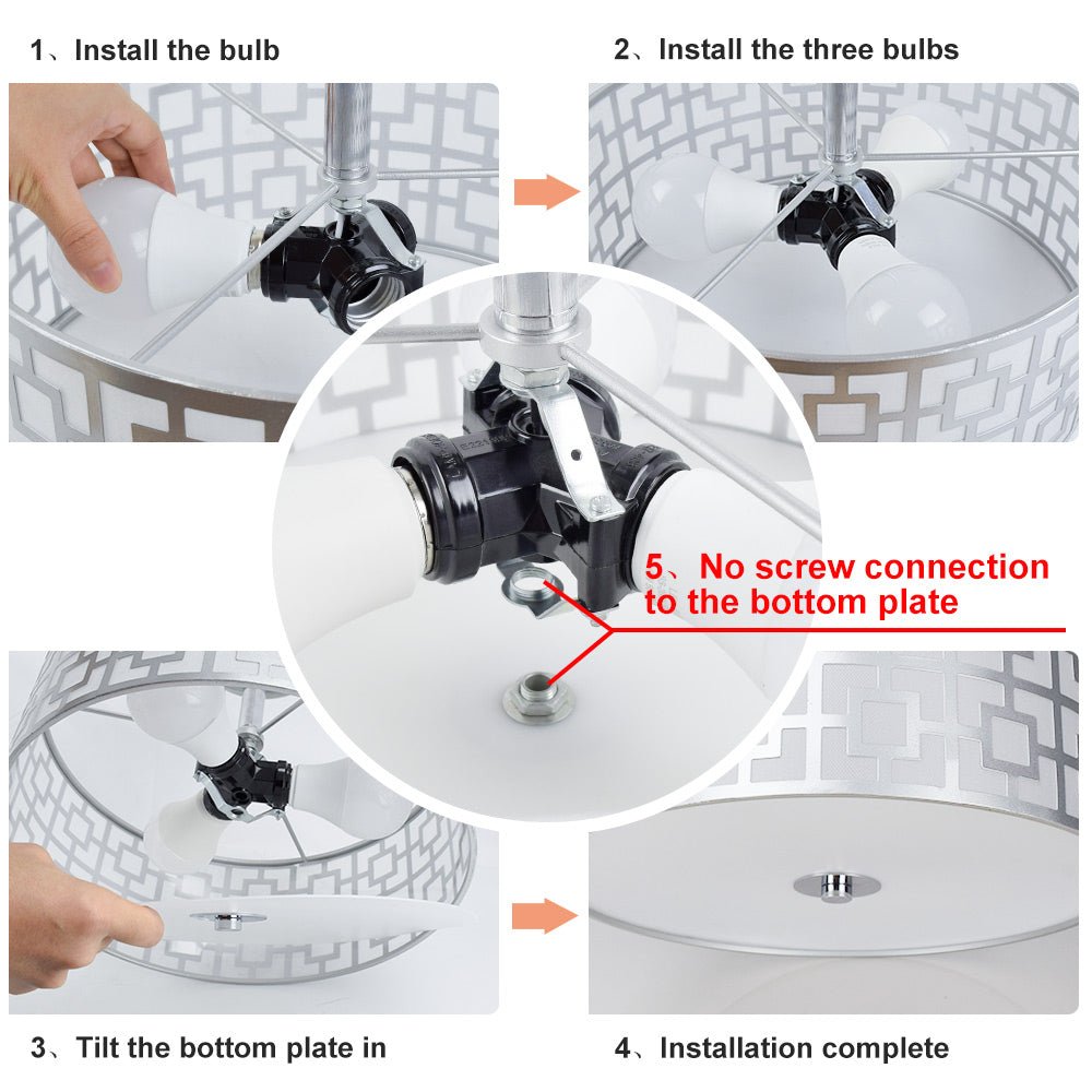 DLLT Stylish Semi Flush Mount Ceiling Lights, Iron Round Drum Cover Pendant lamp, Chandelier Lighting with 3 Bulb Socket in Chrome Finish for Bedroom Hallway Kitchen Entry Foyer Living Dining Room - WSCL30-S 5 | Depuley