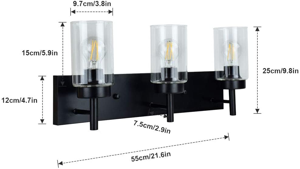 DLLT Vintage Wall Lamp with 3 Bulbs, LED Mirror Light Bathroom in Industrial Design, Retro Indoor Wall Spotlight for Bedroom, Living Room, Cafe - WSWL002-B3 3 | Depuley