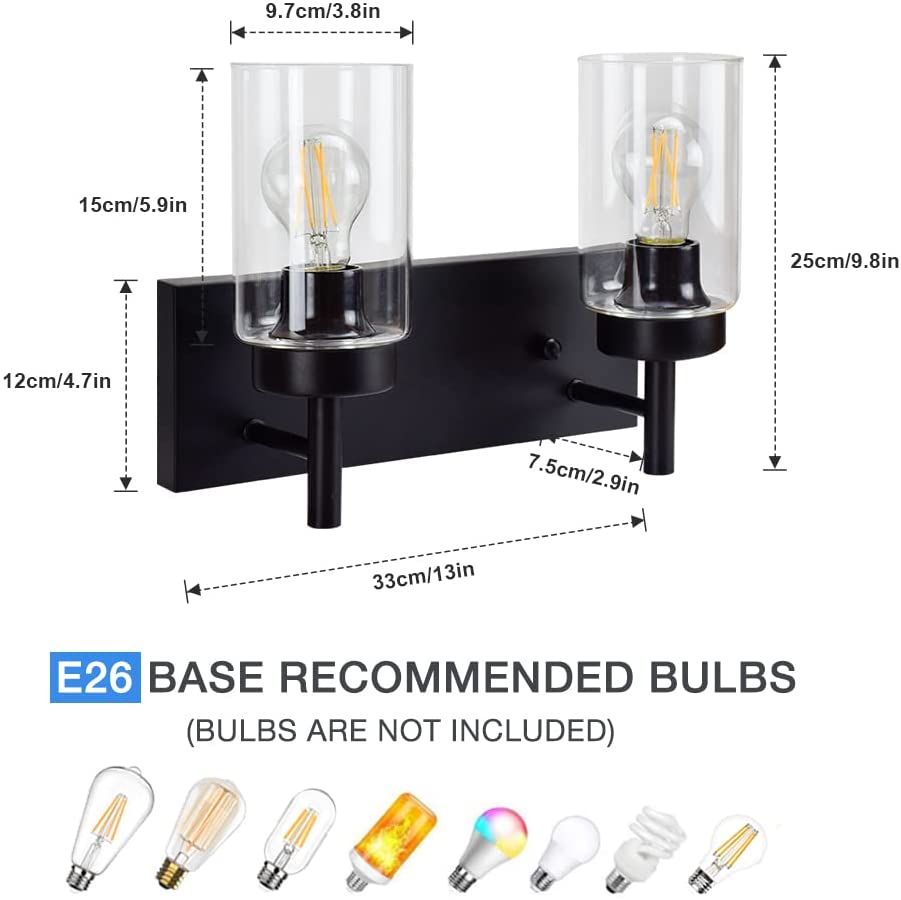 Depuley Wall Vanity Light Fixture, Farmhouse Bathroom Lighting, 2-Light Metal Wall Mount Lamp with Glass Shade - WSWL001-B2 5 | Depuley