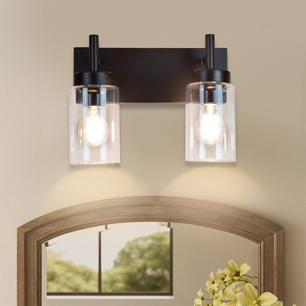 Depuley Wall Vanity Light Fixture, Farmhouse Bathroom Lighting, 2-Light Metal Wall Mount Lamp with Glass Shade - WSWL001-B2 1 | Depuley